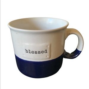 Belle Maison Stoneware Blue and White Large Coffee Mug Blessed Farmhouse Country